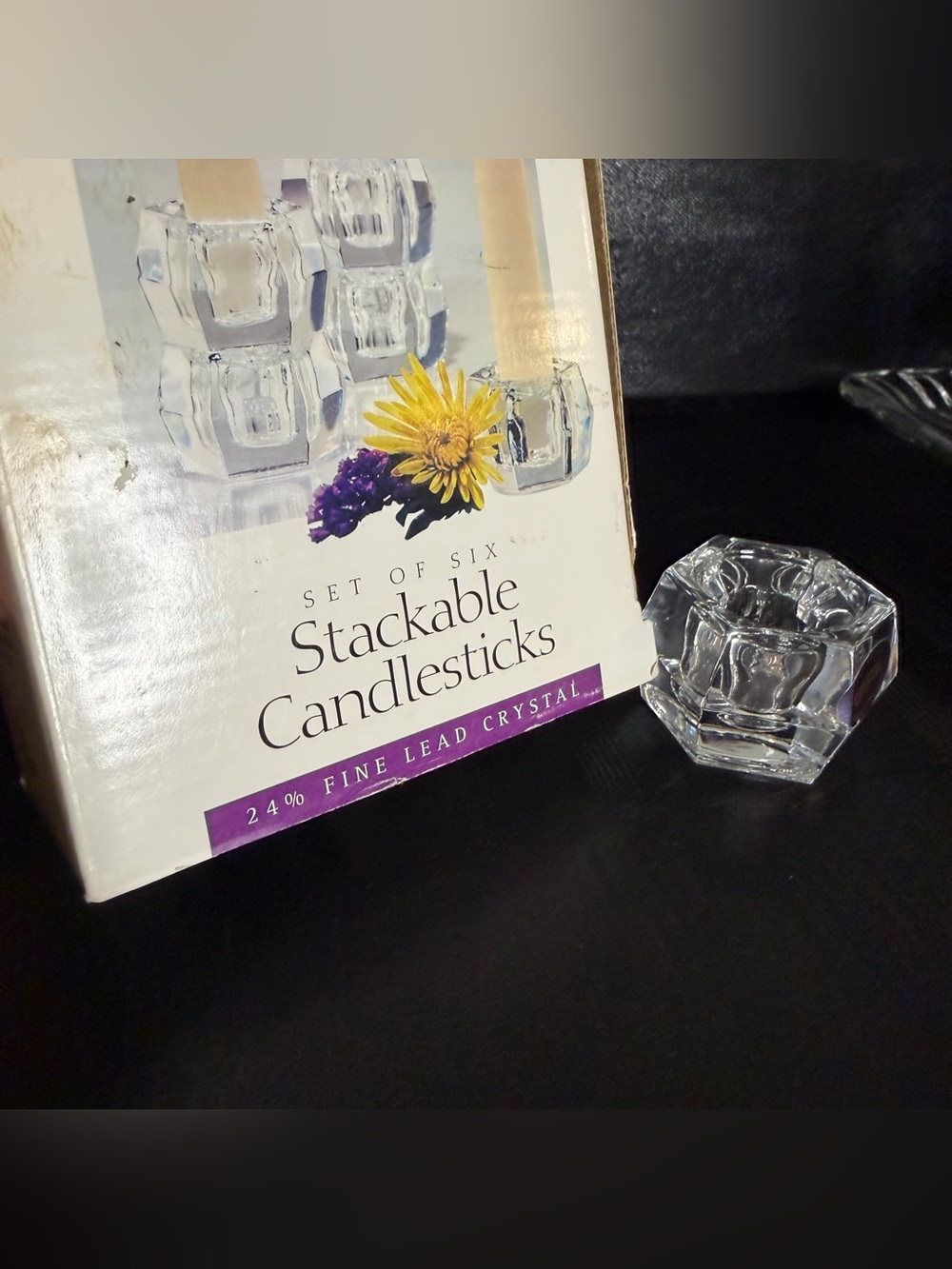 St George 6 Stackable Candlesticks - Clear Crystal Glass - Home Accents